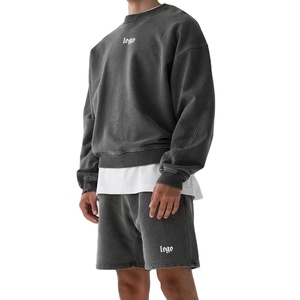 ใหม่สูง 2024 แฟชั่นที่กําหนดเองStreetwearผู้ชายดิบขอบขนแกะวินเทจล้างJoggerกางเกงขาสั้นกรดล้างกางเกงขาสั้นเหงื่อ - Product Image 1