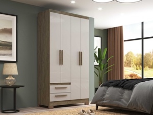 Armoire de style moderne NOUVEAU AMETISTA 4 portes 2 tiroirs pour chambre à coucher en aggloméré bois/cristal, design brésilien, couleur céramique - Product Image 5