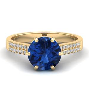 Anillo de Zafiro Azul de 2.75 Quilates, Corte Brillante Redondo, Oro Sólido de 14K, Hecho a Mano por REYES, Joyería Minimalista con Claridad VVS, Moissanita - Product Image 1