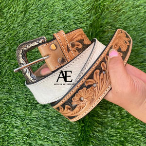 Ceintures de luxe faites à la main Ceinture en cuir de vachette véritable Western Cowboy avec cheveux Fabricant et grossiste - Product Image 1