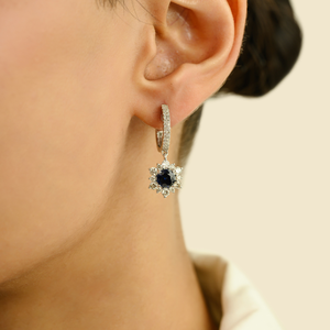 Boucles d'oreilles pendantes exclusives en forme de cercle avec saphir bleu et diamants, bijoux en or blanc 14 carats, pierres précieuses fines, bijoux en vrac pour femmes - Product Image 4