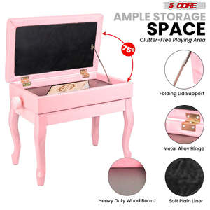 5 Core Piano Bench 3 Padded <b>Cushioned</b> Stool Wooden Heavy Duty Adjustable Musician Chair w <b>Storage</b> - Product Image 6