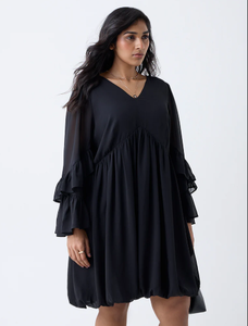 Vestido globo sólido negro Gia - Product Image 2