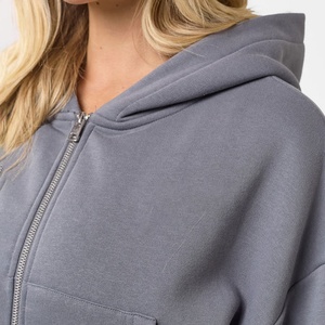 Ropa informal para mujer, chándal, nueva moda, gris oscuro, suave algodón, Polar, 2 piezas, cremallera, con capucha, pantalones para correr, uso en invierno - Product Image 3