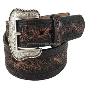 Ceinture en cuir western personnalisée de 38 mm de large, à double couture, à motifs floraux en relief, pour cowboy et cowgirl - Product Image 4