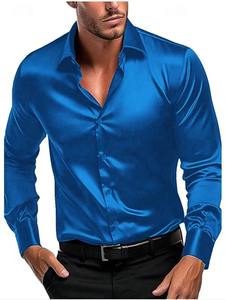 New <b>Men's</b> Solid color <b>Shirt</b> High-quality Silky Smooth Business Slim Fashion Comfortable Lapel Cardigan <b>Men</b> <b>Party</b> Casual <b>Shirt</b> - Product Image 4