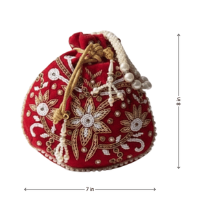 Bolso de Mano de Lujo Rojo con Bordado Hecho a Mano, Cuentas y Cadenas, Patrones Cuadrados de Media Luna, Forro de Algodón para Uso Diario y Fiestas de Boda - Product Image 3