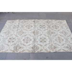 Alfombra Turca Vintage Ecológica de 3.9x6.6 pies, Alfombra Blanca con Diseño de Patchwork, Lana con Base de Látex - Product Image 4