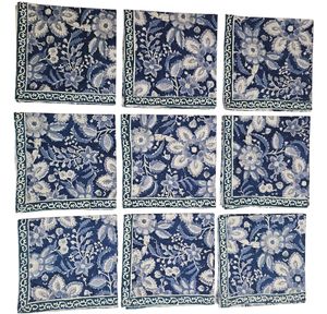 Serviette de table en coton 100% imprimé à la main avec bordure florale, style traditionnel, carrée, 16 pouces x 16 pouces - Product Image 1