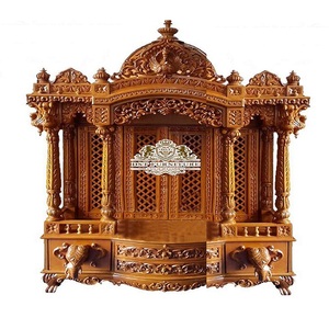 Compre una Puerta Tradicional Profesional de Madera de Teca con Tallado Intrincado de Estilo Indio, Diseño de Pavo Real, para Mandir Pooja, Muebles para el Hogar, EE. UU. y Reino Unido - Product Image 1