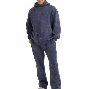 Último diseño para hombre ácido lavado chándal Color sólido Jogging conjunto de alta calidad de dos piezas ropa deportiva informal - Product Image 4