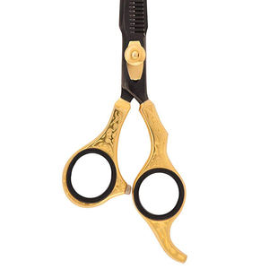 Ciseaux amincissants russes couleur or et noir 5.5 "ciseaux à cheveux pour ciseaux amincissants de beauté avec repose-doigt fixe - Product Image 5