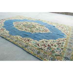 Alfombra Turca de 9.1x12.9 pies, Alfombra Azul Abstracta de Lana - Product Image 2