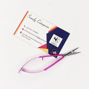 Tijeras de cejas rectas de acero inoxidable con punta plateada, color rosa brillante, para diestros, con resorte, personalizables en color y logotipo - Product Image 2