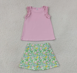 Ensemble de vêtements courts pour bébés filles, tunique en coton rose, jupe active pour yoga, motif plantes marines - Product Image 3