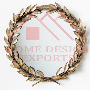 Christmas Wreath Wall Metal <b>Mirror</b> for Living Room Bedroom <b>Bathroom</b> Gold Antique Leaf Framed Wall Hanging <b>Mirror</b> for Office - Product Image 1