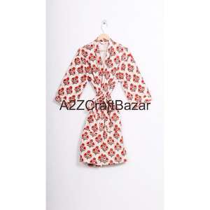 Robe de chambre élégante en coton 100% pour femme, à col en V, à cordon de serrage, à manches longues, trois quarts, luxueuse, pour l'hiver/l'automne, pour les fêtes - Product Image 6