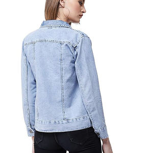 Alta Calidad Algodón mujeres Casual Wearing Jeans ligero azul cielo Jeans abrigo venta al por mayor Palin moda chaqueta prendas de vestir personalizadas - Product Image 4