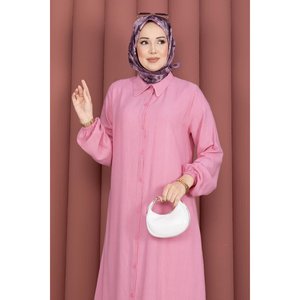 Blusa Túnica Rosa con Botones, Diseño Holgado, Estilo Simple, Talla XL, Tejido de Popelina para Oficina, Temporada de Otoño - Product Image 2