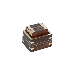 Ensemble de sous-verres carrés en bois faits à la main en bois de Sheesham, design antique écologique pour la décoration de table - Product Image 1