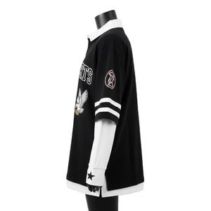 Maillot de rugby pour femme en coton et polyester de qualité supérieure, double couche, manches noires, empiècements rayés, logo brodé, maillot de rugby pour femme en coton - Product Image 3