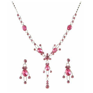 Urthn Fine Jewelry Sets-<b>Pink</b> Austrian Stone Rhodium Plated <b>Necklace</b> 1102836 - Product Image 1