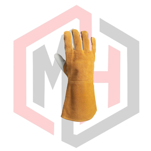 ถุงมือหนังสีขาวส้มสำหรับงานเชื่อม TIG/MIG  เสริมความแข็งแรงบริเวณฝ่ามือ ป้องกันไฟฟ้าสถิต ทนต่อการฉีกขาด ปราศจากซิลิโคนและแป้ง  11 ออนซ์ 14 นิ้ว - Product Image 3