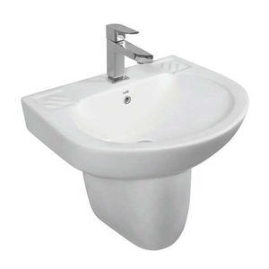 อ่างล้างหน้าทรงกลมแบบครึ่งแท่นเซรามิกสีขาวดีไซน์หรูหราทันสมัยผลิตสุขภัณฑ์ชั้นนำของอินเดีย - Product Image 1