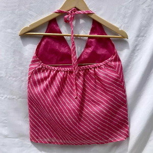 Top Corto Rosa Lehariya con Cuello Halter sin Mangas, Tejido de Punto Kota Doria con Aberturas, Top Informal para Mujer, Regalo para Mujer - Product Image 2