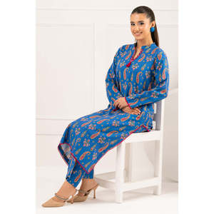 Traje de 2 Piezas en Crepé de Viscosa Estampado WNST-52007, Top Bordado para Uso Diario - Product Image 1