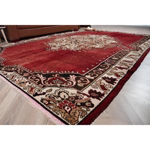 Vintage Turkish Rug, 6.7x10.2 ft Rug, <b>Red</b> Patchwork <b>Wool</b> Rug - Product Image 1