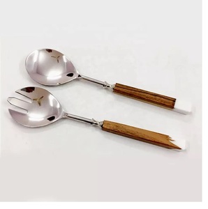 ชุดช้อนส้อมสแตนเลสชุบทองชุดเสิร์ฟสลัดพร้อมที่จับเรซินที่ทันสมัย - Product Image 3