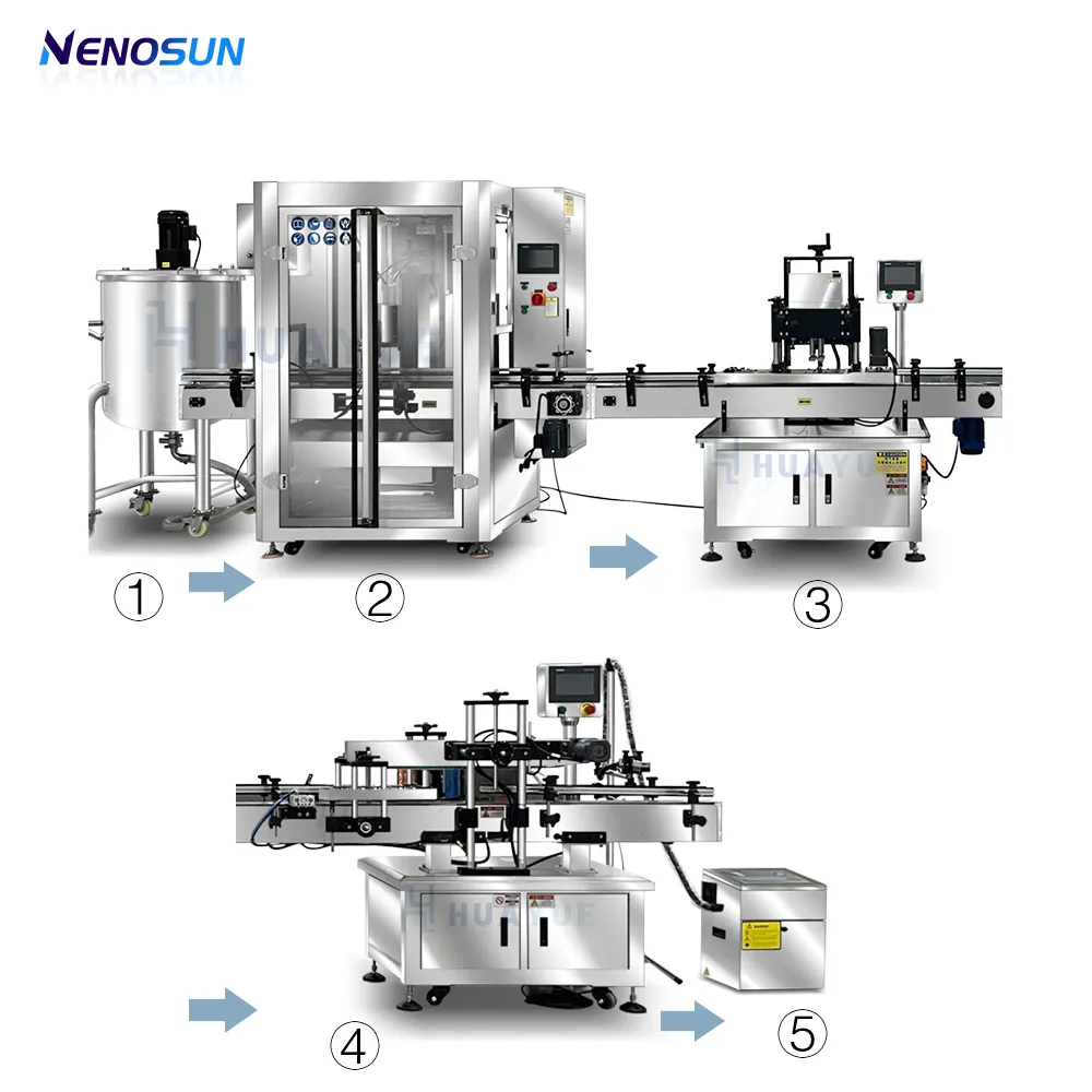 Macchina di riempimento automatica NENOSUN oli cosmetici succo di latte Whisky liquido vibratore e tappatura etichettatura linea di produzione