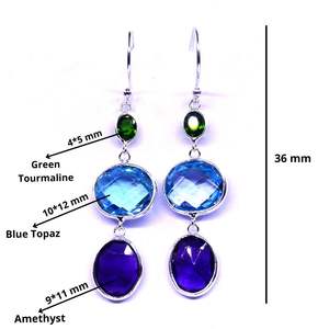 Style classique dames vert Tourmaline pierres précieuses 925 ensemble de boucles d'oreilles en argent Sterling plaqué or pour les fêtes de fiançailles - Product Image 2