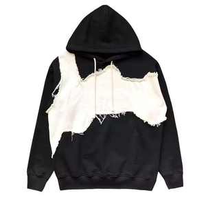 Sudadera con Capucha de Alta Calidad, Diseño Personalizado de Moda, Estilo Vintage, Bordado, Patchwork, Lavada, Desgastada, con Apliques, Lavado Ácido Intenso para Hombre - Product Image 1