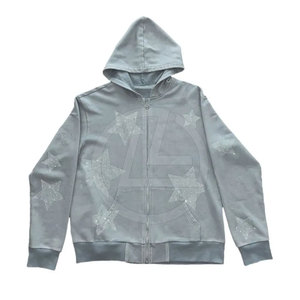 Sudadera con capucha personalizada con diamantes de imitación para hombres con diseño llamativo en la parte delantera y La Manga Sudadera con capucha para hombres con diamantes de imitación - Product Image 1