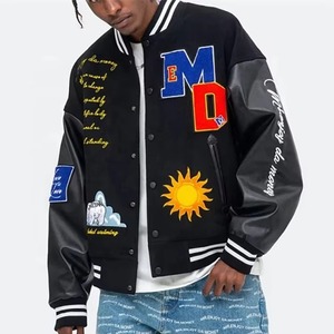 Veste universitaire en laine personnalisée OEM pour hommes bombardier High Street surdimensionné col montant à capuche en chenille avec logo brodé - Product Image 6