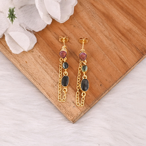 Pendientes de Lujo Chapados en Oro, Plata de Ley 925, con Turmalina Natural Multicolor, Pendientes Colgantes, Joyería para Mujer - Product Image 2