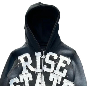 Sudadera con capucha rasgada lavada Vintage de gran tamaño de invierno 2024 para hombres diseño de cremallera desgastado de peso pesado de alta calidad - Product Image 5