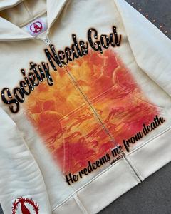 เสื้อมีฮู้ดซิปพิมพ์ลายผ้าฝ้าย100% ตามสั่งผู้ผลิตเสื้อผ้าแนวสตรีทเสื้อมีฮู้ดปักลายยูนิเซ็กส์แบบมีซิป - Product Image 3