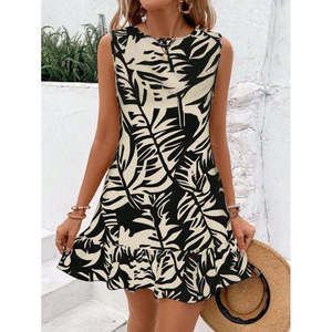 Robe courte sans manches à col rond et à volants pour femme de Jane's, style Sofia, pour un usage quotidien décontracté - Product Image 5