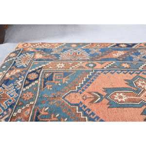 Classique bohème géométrique Vintage turc tapis à la main laine Orange bleu Patchwork Rectangle couloir Design 3.9X6.6 pieds Latex - Product Image 2