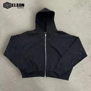 Nouvel arrivage de sweatshirts courts en éponge française avec logo personnalisé, poids lourd de 450 g/m², sweat à capuche unisexe imprimé avec fermeture éclair - Product Image 5