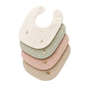 Baberos de Muselina de 4 Capas Fronte Home para Bebé - 100% Algodón Suave y Absorbente, Babero para la Dentición con Broches Ajustables y Bordado de Hojas Personalizado - Product Image 1