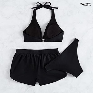 Conjunto de Bikini Halter Sexy para Mujer, Verano 2026, Escote en V Profundo, Logotipo Frontal, Estilo Brasileño, Algodón/Fibra de Bambú, 3 Piezas, Ligero y de Secado Rápido - Product Image 3