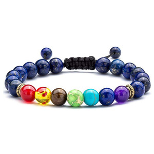 Hemasa Fashion Natural Stone Beaded Glass and Lampwork Adjustable <b>Bracelet</b>-Seven Chakra <b>Healing</b> Zinc Alloy Unisex Trendy Gift - Product Image 1