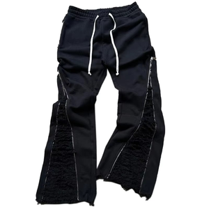 Custom Wide Leg Stacked Pants <b>Polyester</b> <b>Joggers</b> Flare Baggy Nylon Cargo Track Pant With Button Design OEM men's trousers - Product Image 5