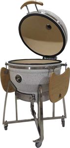 Parrilla de carbón ahumador barbacoa Kamado <span class=keywords><strong>para</strong></span> <span class=keywords><strong>cocina</strong></span> al aire libre, base blanca de 26 pulgadas con glaseado moteado negro - Product Image 3