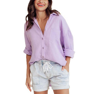 Camicette in cotone comode da <span class=keywords><strong>donna</strong></span> vestibilità estiva ampia per la stagione autunnale in tinta unita con tecnica tinta unita prezzo all'ingrosso - Product Image 2