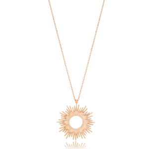 Collar con colgante de circonita delicado con diseño hueco en forma de sol, moderno, para fiesta de compromiso y boda, al por mayor, plata de ley 925 turca - Product Image 3